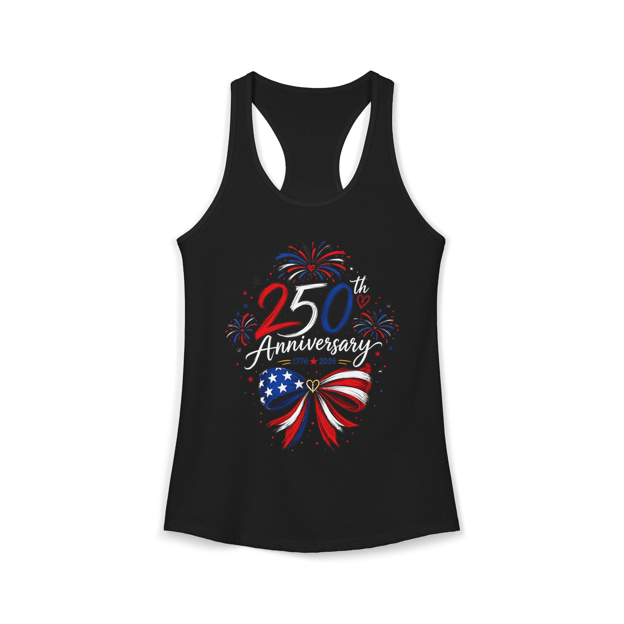 Ribbon Bow 250th Anniversary 1776 2026 Patriotic Americana Basic Racerback Tank Top - Women's