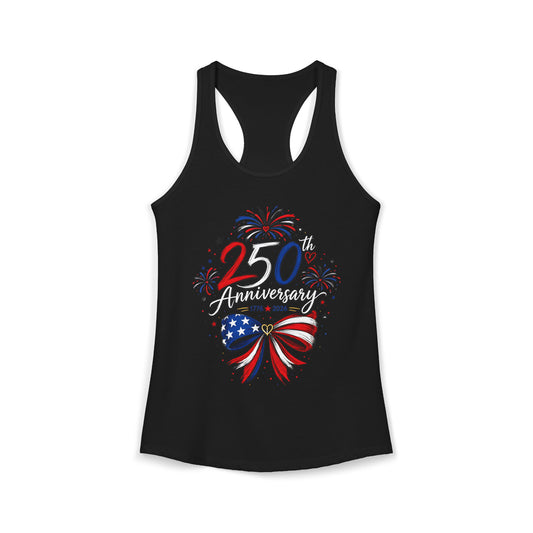 Ribbon Bow 250th Anniversary 1776 2026 Patriotic Americana Basic Racerback Tank Top - Women's