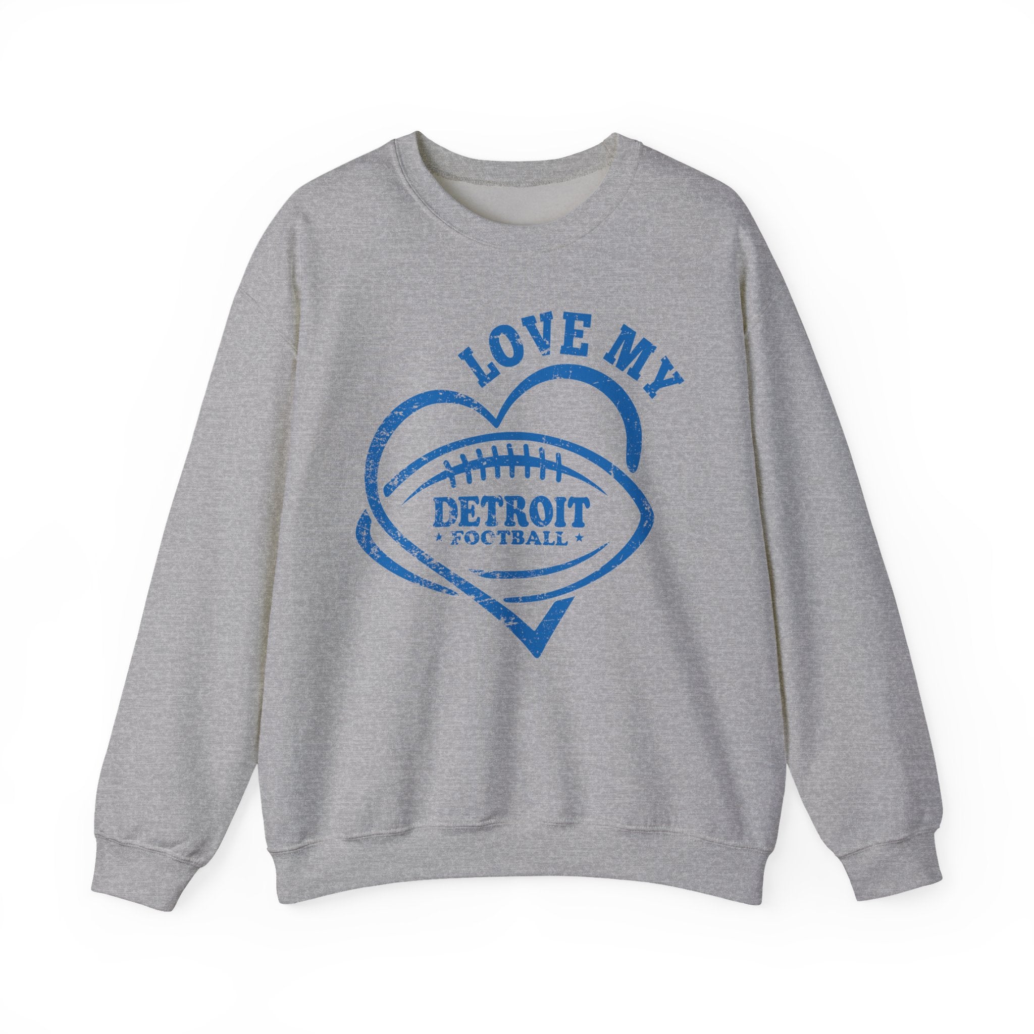 Love Detroit Football Blue Crewneck Sweatshirt - Unisex