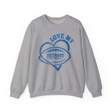 Love Detroit Football Blue Crewneck Sweatshirt - Unisex