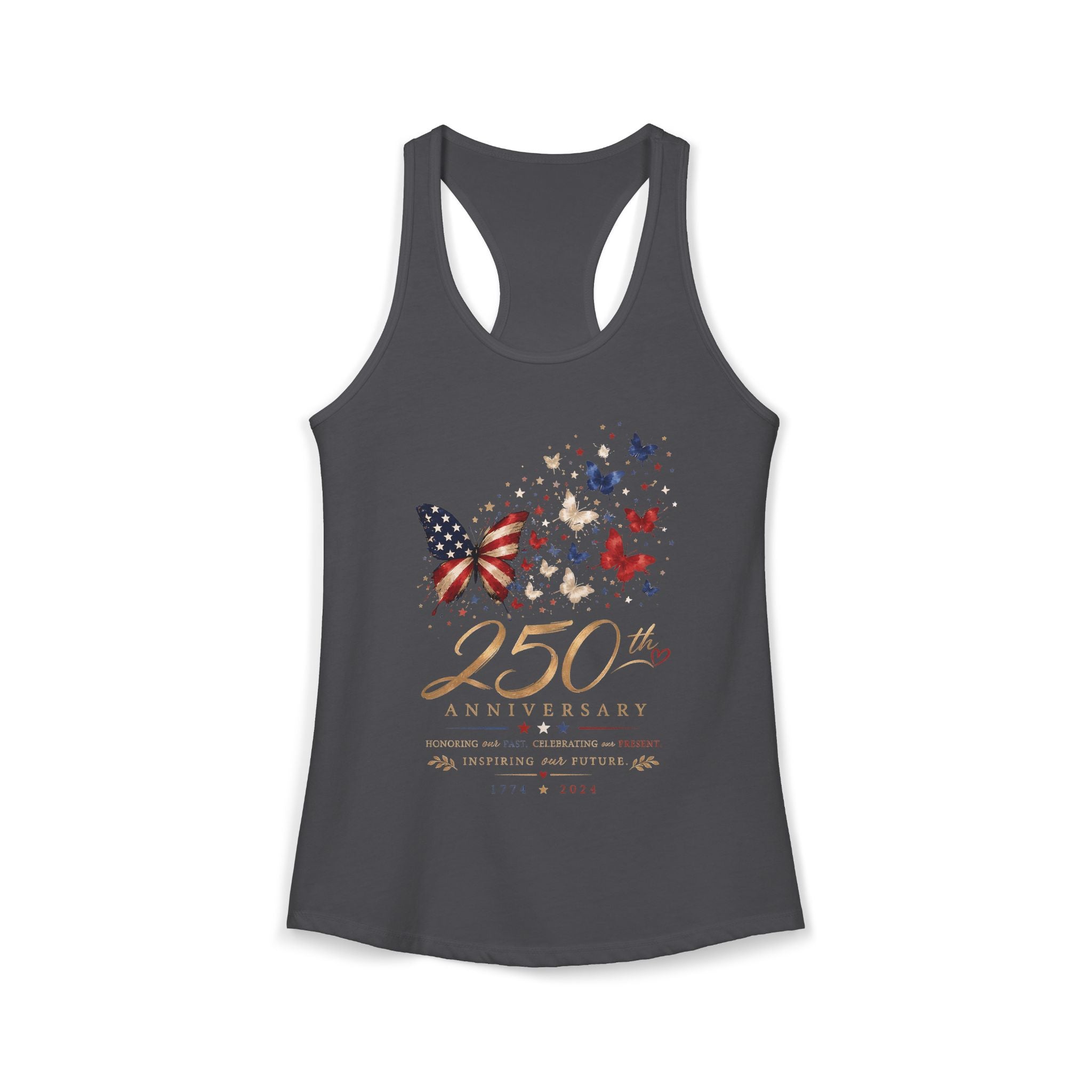 Floral Flag Map 250th Anniversary Watercolor Patriotic Basic Racerback Tank Top - Women's
