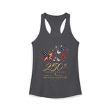 Floral Flag Map 250th Anniversary Watercolor Patriotic Basic Racerback Tank Top - Women's