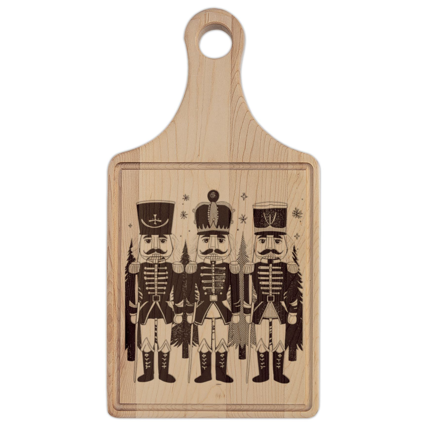 Nutcrackers Merry Christmas Engraved Wooden Cutting Board Paddle w Handle