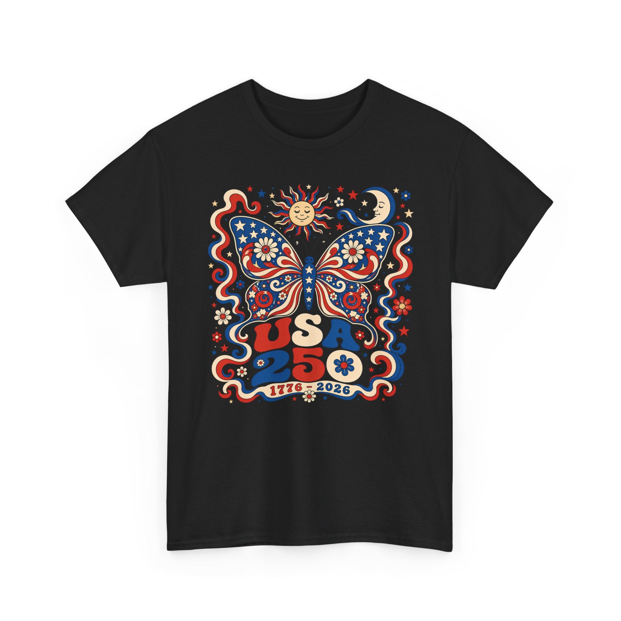 Butterfly Floral USA 250 1776 2026 Retro Patriotic Basic T-Shirt - Unisex