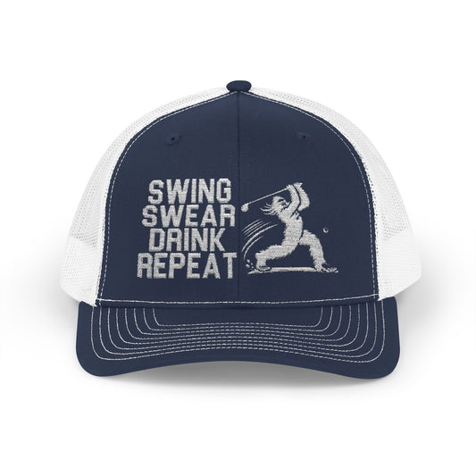 Swing Swear Drink Repeat Golf Snapback Trucker Cap