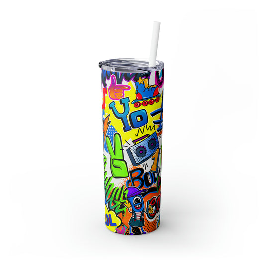 Graffiti Pattern Skinny Steel Tumbler with Straw, 20oz