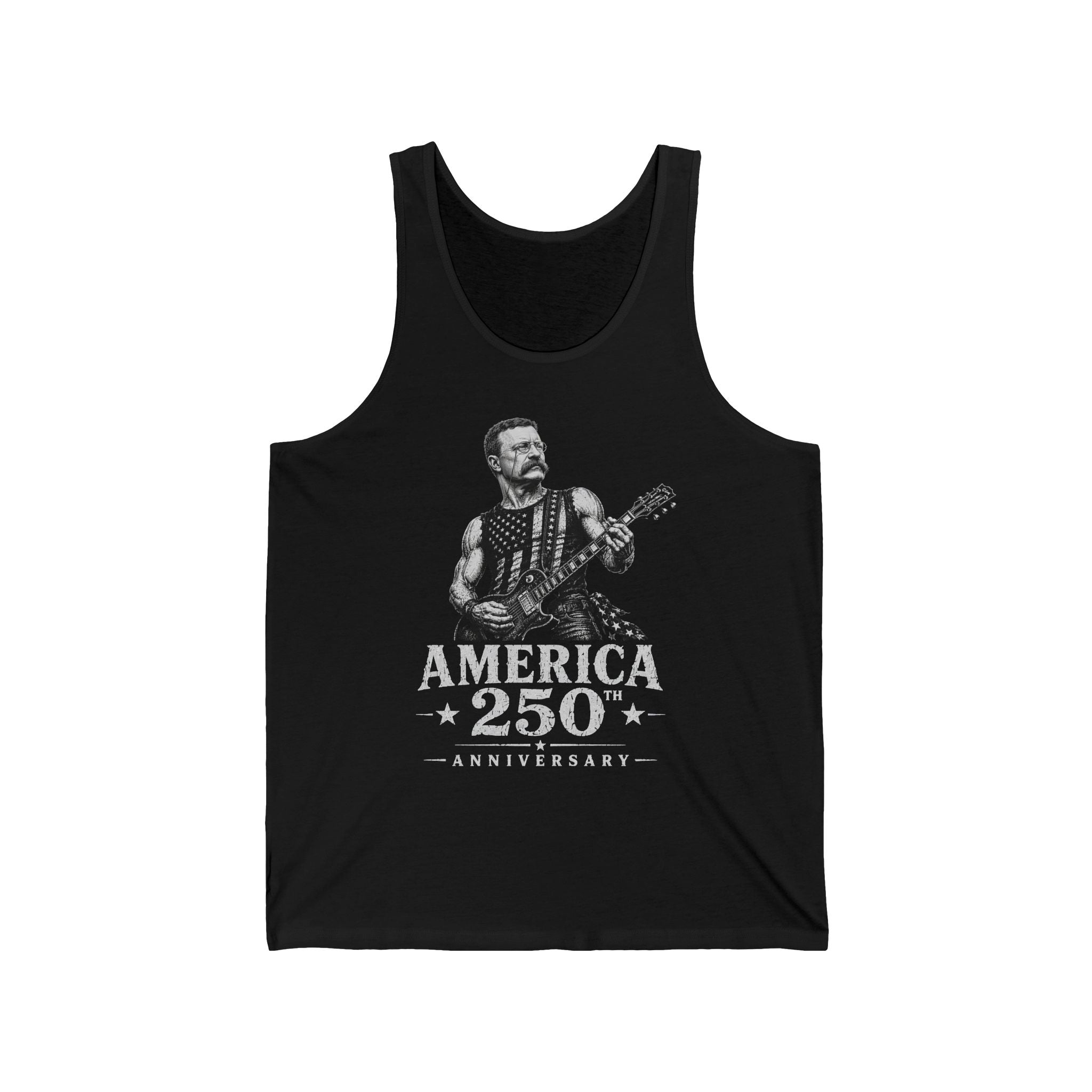 Flag Guitar Rebel America 250 Distressed Patriotic Grunge Basic T-Shirt - Unisex
