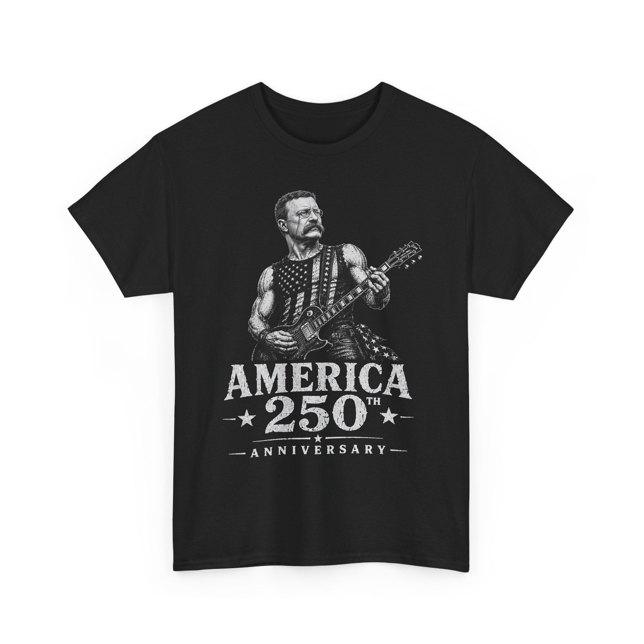Flag Guitar Rebel America 250 Distressed Patriotic Grunge Basic T-Shirt - Unisex