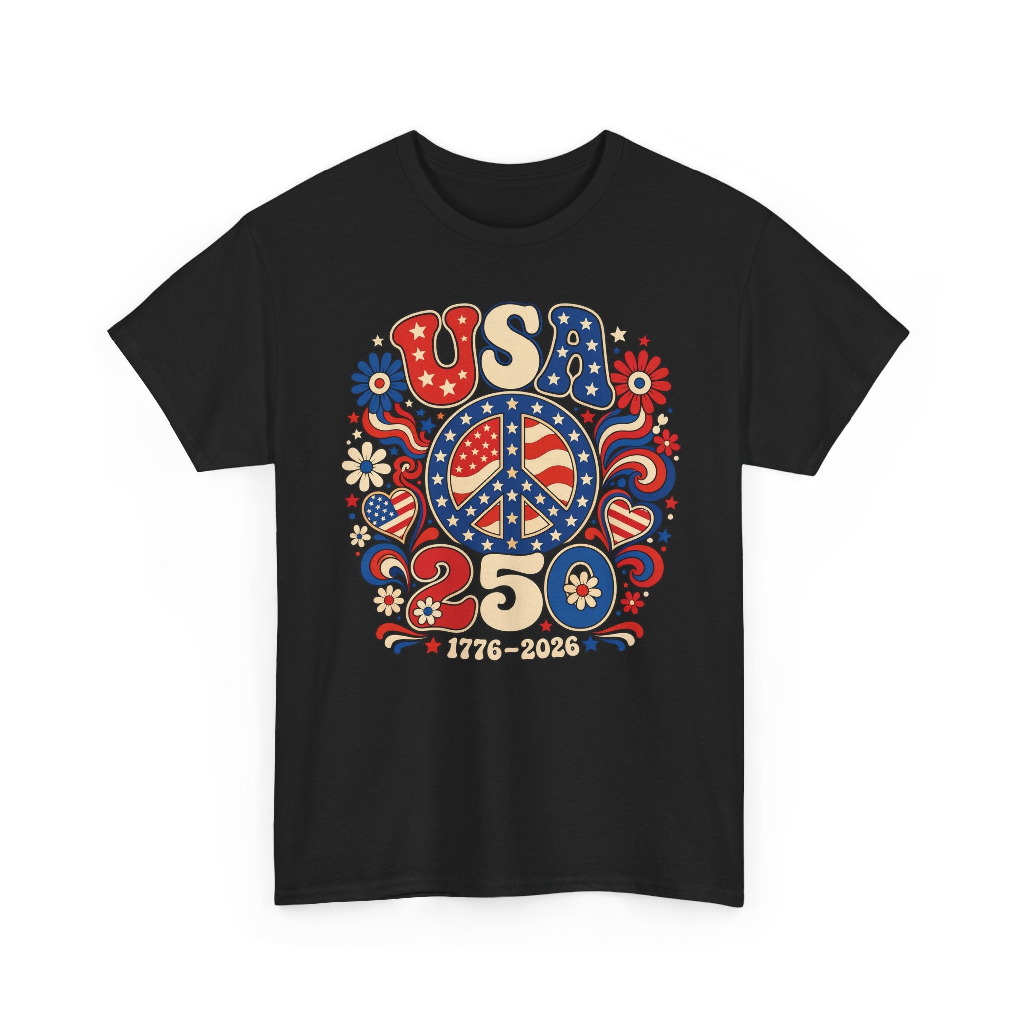 Peace Sign USA 250 1776 2026 Retro Patriotic USA 250 Basic T-Shirt - Unisex