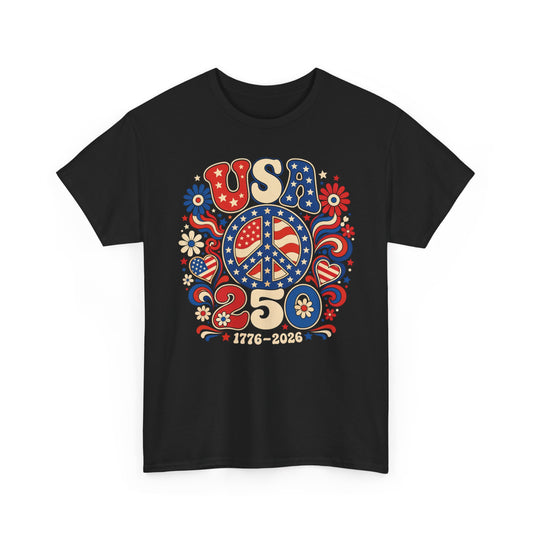 Peace Sign USA 250 1776 2026 Retro Patriotic USA 250 Basic T-Shirt - Unisex