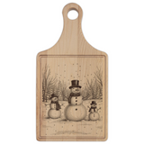 Snowman Trio in Forest Engraved Wooden Cutting Board Paddle w Handle