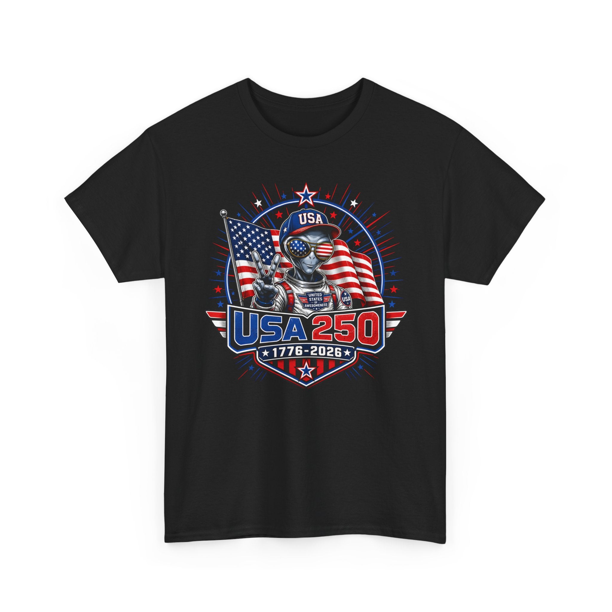 Alien Astronaut USA 250 1776 2026 Patriotic Sci Fi Basic T-Shirt - Unisex