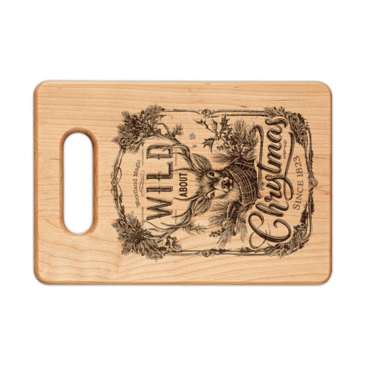 Wild About Christmas Engraved Wooden Cutting Board Rectangle Handle
