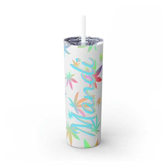 Cannabis Personalized Skinny Steel Tumbler with Straw, 20oz