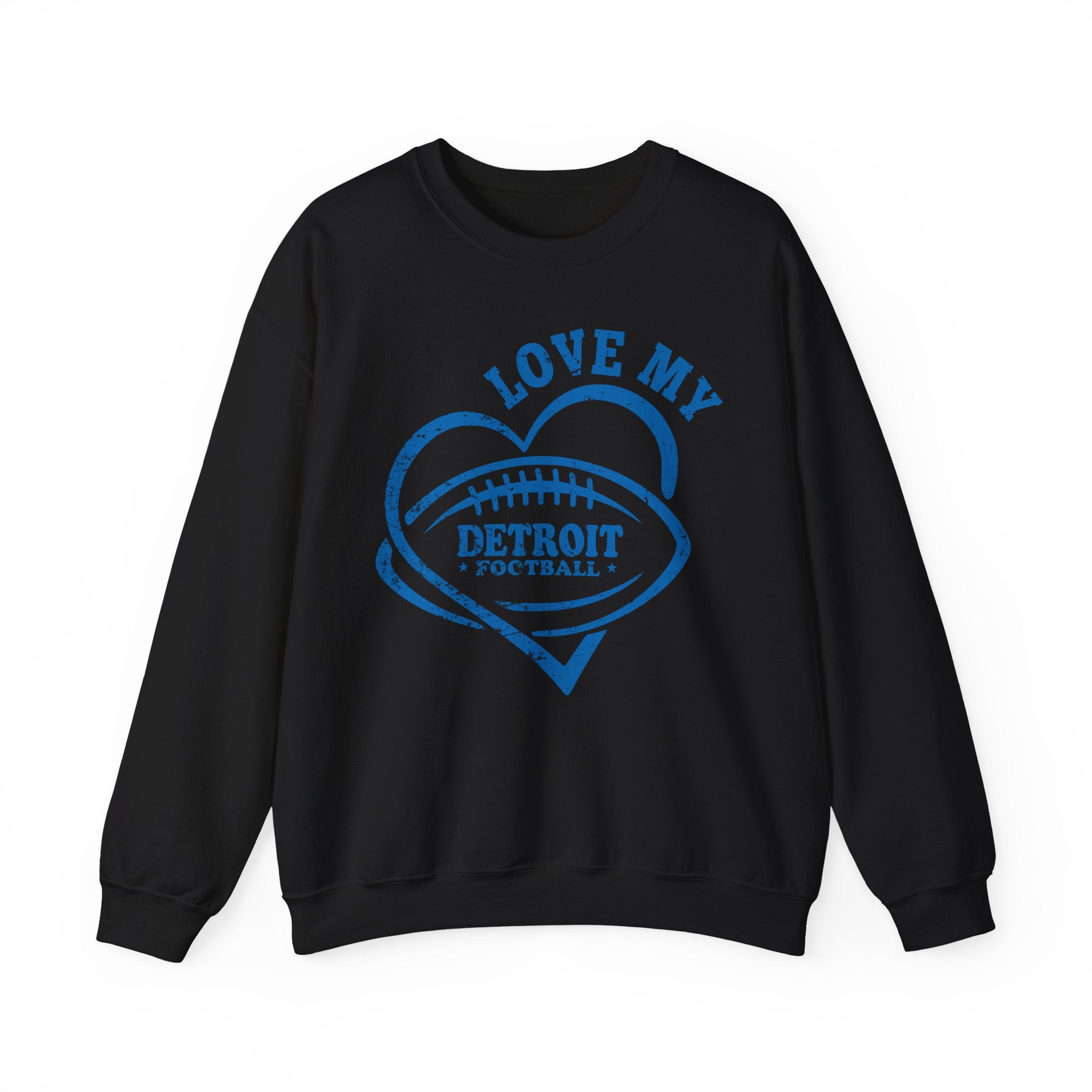 Love Detroit Football Blue Crewneck Sweatshirt - Unisex