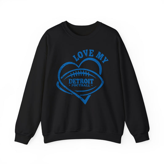 Love Detroit Football Blue Crewneck Sweatshirt - Unisex