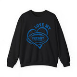 Love Detroit Football Blue Crewneck Sweatshirt - Unisex