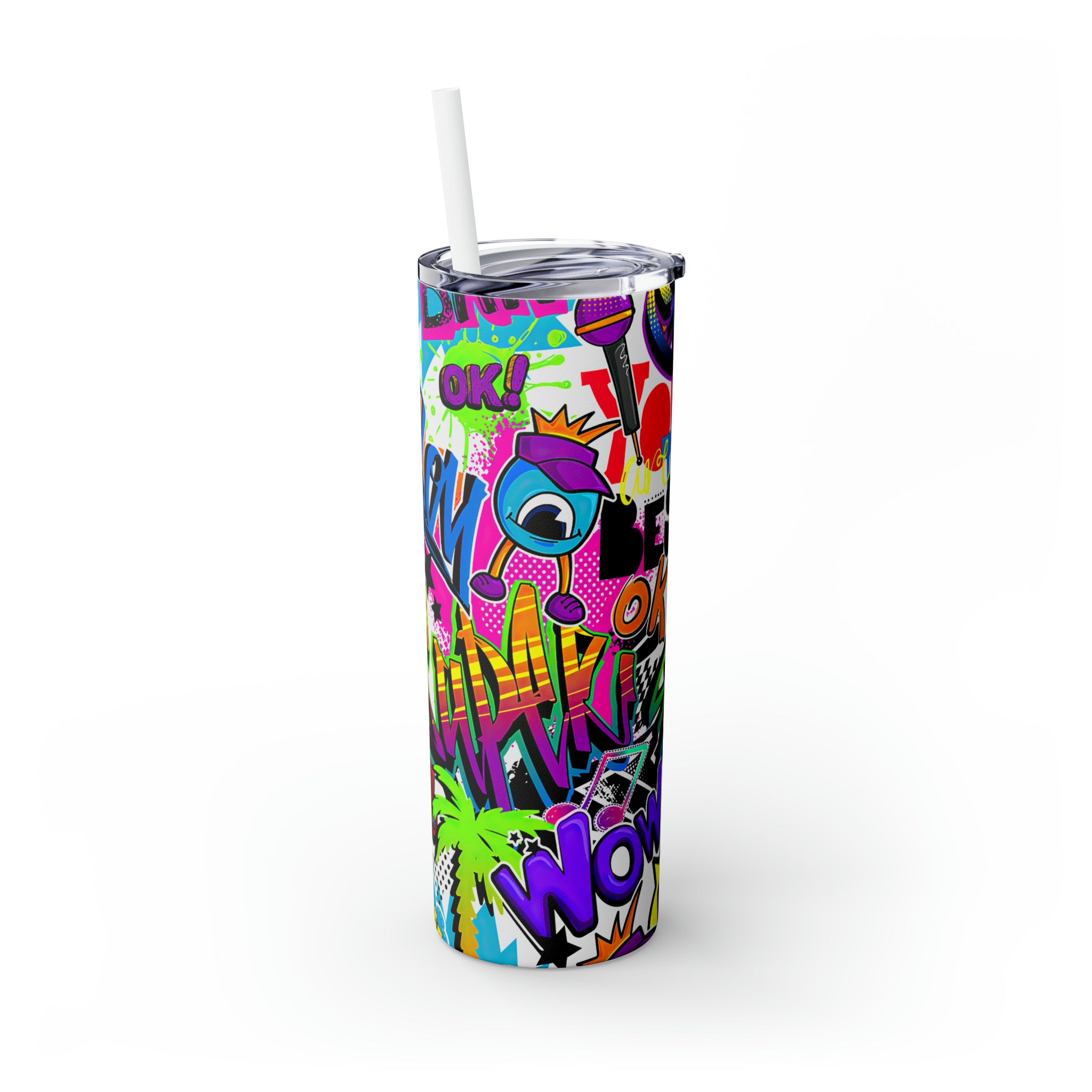 Graffiti Pattern Skinny Steel Tumbler with Straw, 20oz