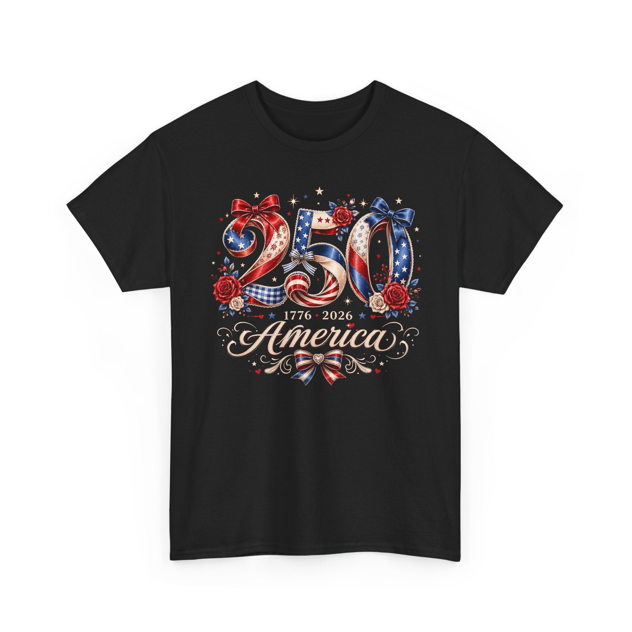 Rose Bow America 250 1776 2026 Floral Patriotic Basic T-Shirt - Unisex