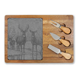 Deer Family in Snow Engraved Charcuterie Board with Slate Inset & 3 Cheese Knives