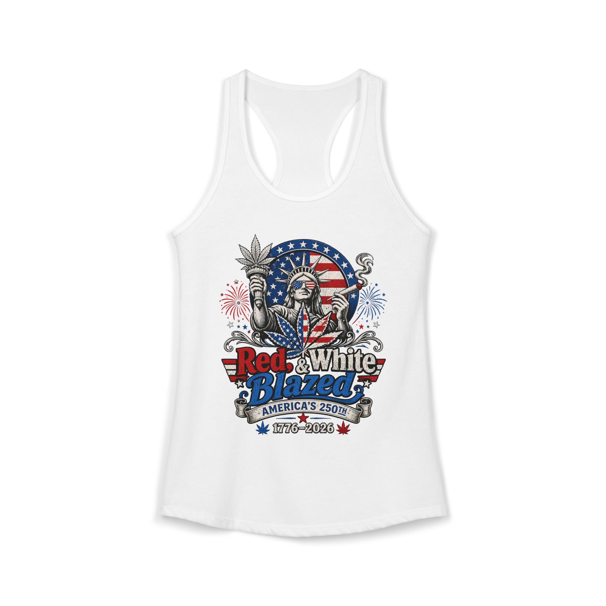 Funny Statue Blazed 250th Anniversary Patriotic Americana Basic Racerback Tank Top - Women's