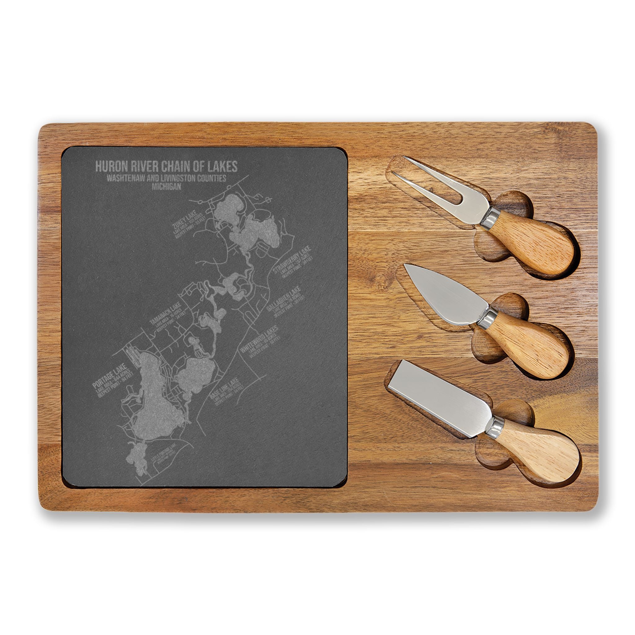 HRCL Engraved Charcuterie Board with Slate Inset & 3 Cheese Knives