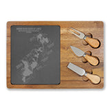 HRCL Engraved Charcuterie Board with Slate Inset & 3 Cheese Knives