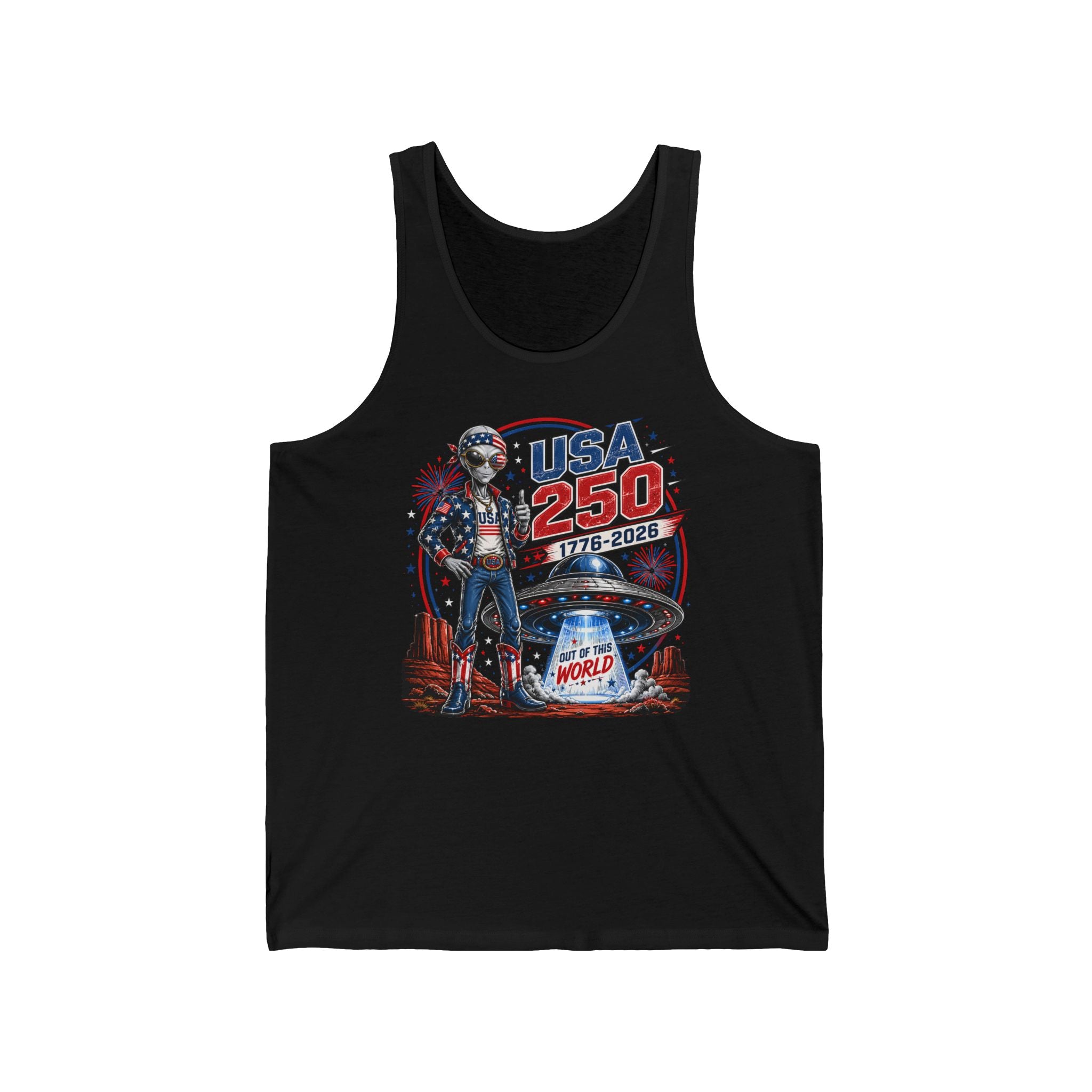 Alien Cowboy USA 250 1776 2026 Western Patriotic Basic T-Shirt - Unisex