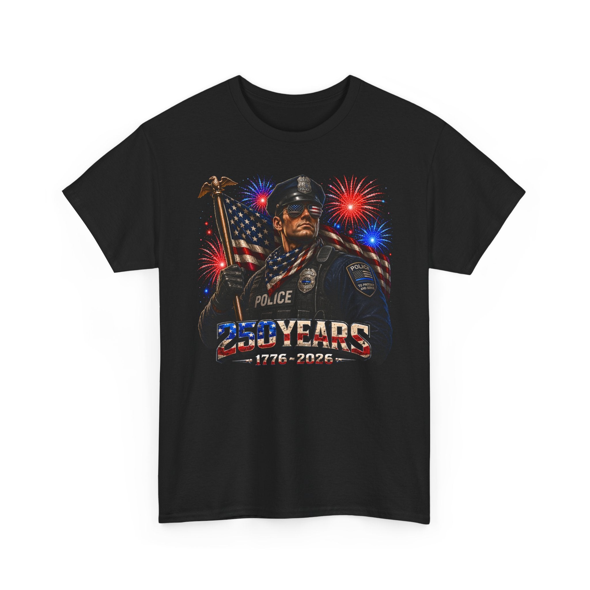Police Officer Flag Fireworks 250th Anniversary Patriotic Grunge Basic T-Shirt - Unisex