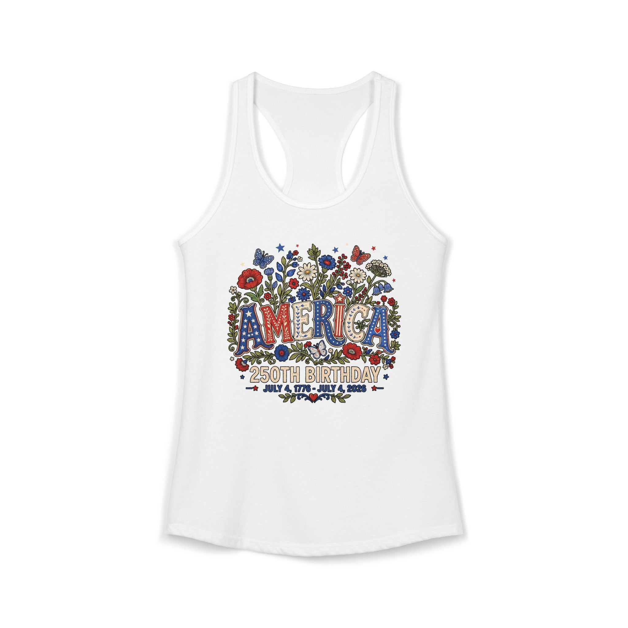 Floral America Birthday 250th Anniversary Patriotic Americana Basic Racerback Tank Top - Women's