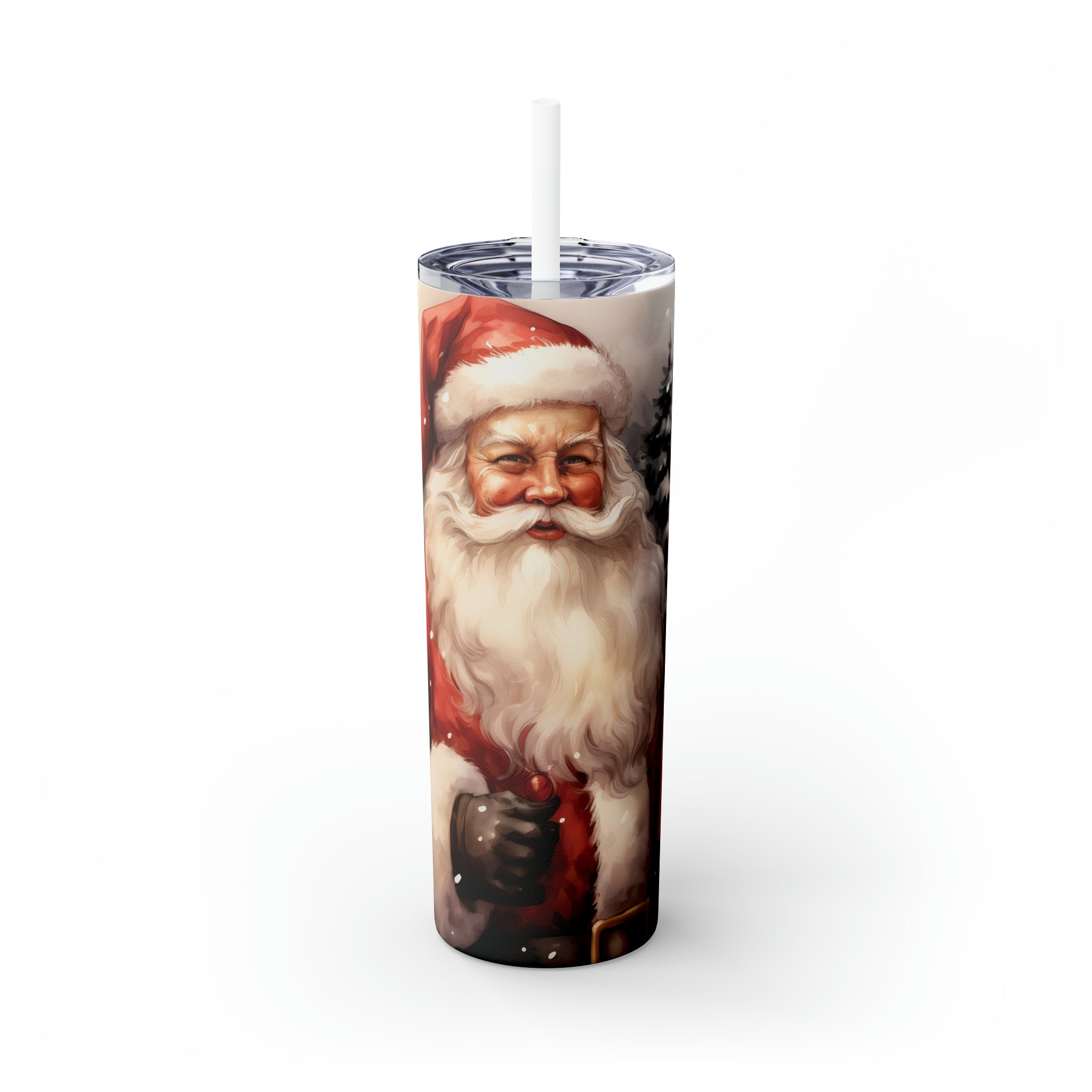 Vintage Santa Skinny Steel Tumbler with Straw, 20oz