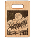 Santa Sleigh Flying Moon Engraved Wooden Cutting Board Rectangle Handle