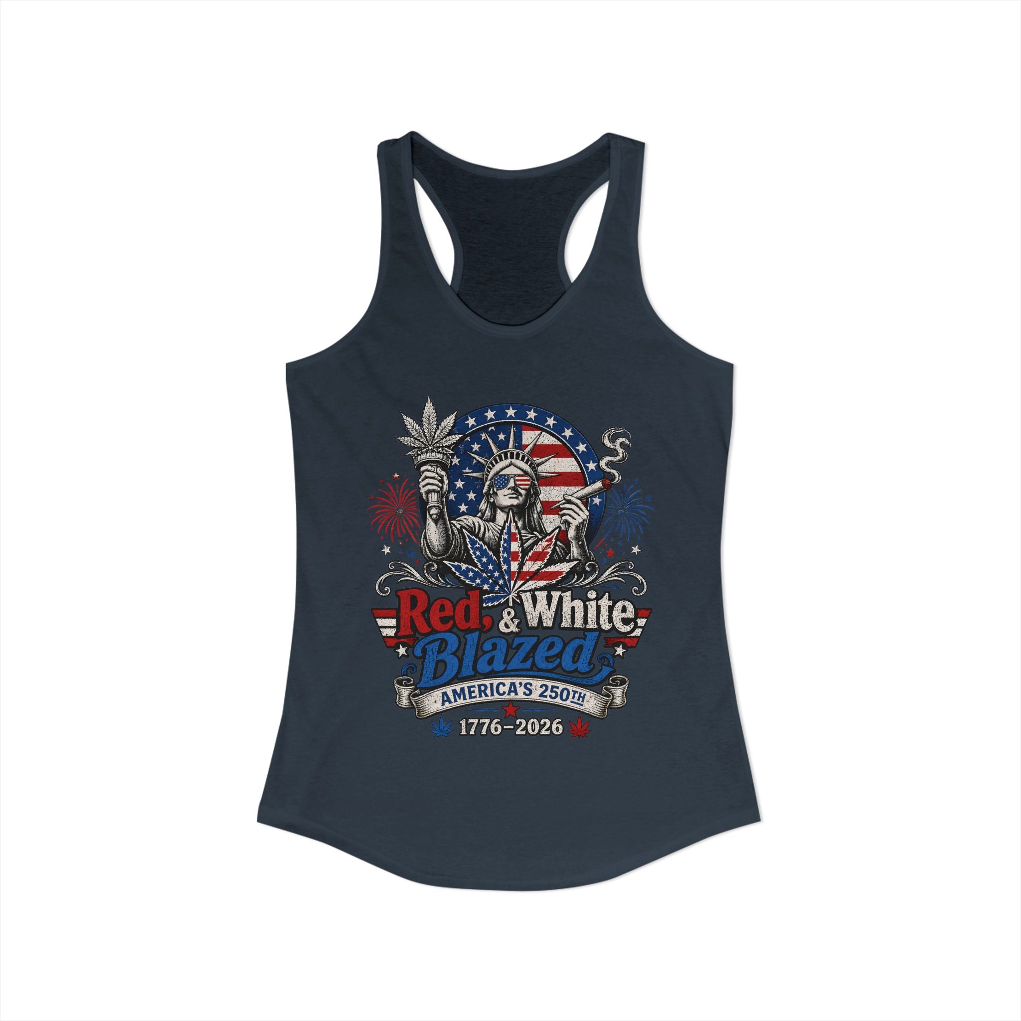 Funny Statue Blazed 250th Anniversary Patriotic Americana Basic Racerback Tank Top - Women's