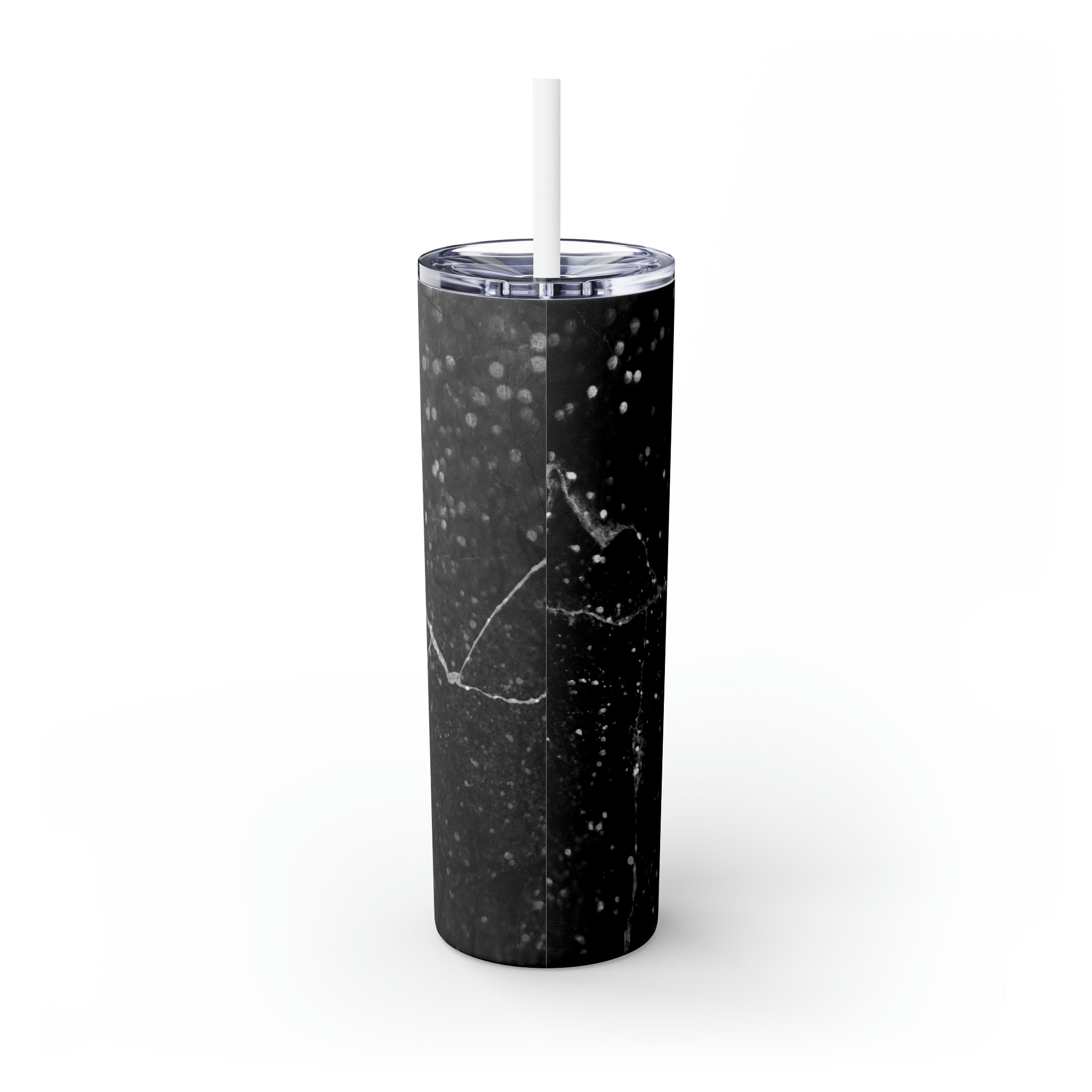 Black Marble Personalized Skinny Steel Tumbler with Straw, 20oz