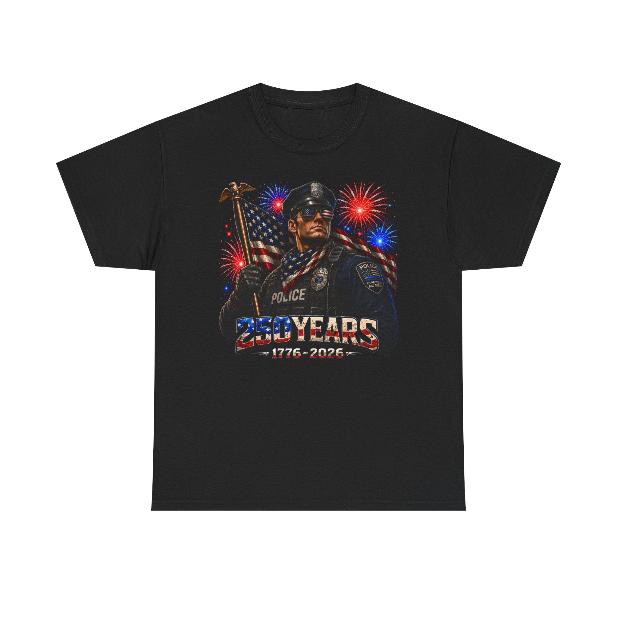 Police Officer Flag Fireworks 250th Anniversary Patriotic Grunge Basic T-Shirt - Unisex