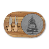 Christmas Tree with Wooden Sign Personalized Engraved Charcuterie Board with Slate Insert & Cheese Knives