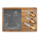 Christmas Tree Engraved Charcuterie Board with Slate Inset & 3 Cheese Knives