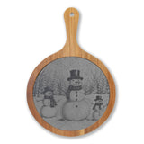 Snowman Trio in Forest Engraved Round Charcuterie Board with Handle