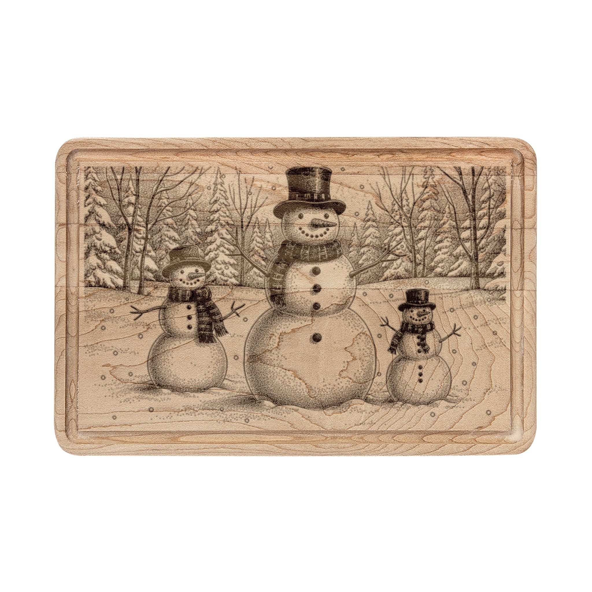 Snowman Trio in Forest Engraved Wooden Cutting Board