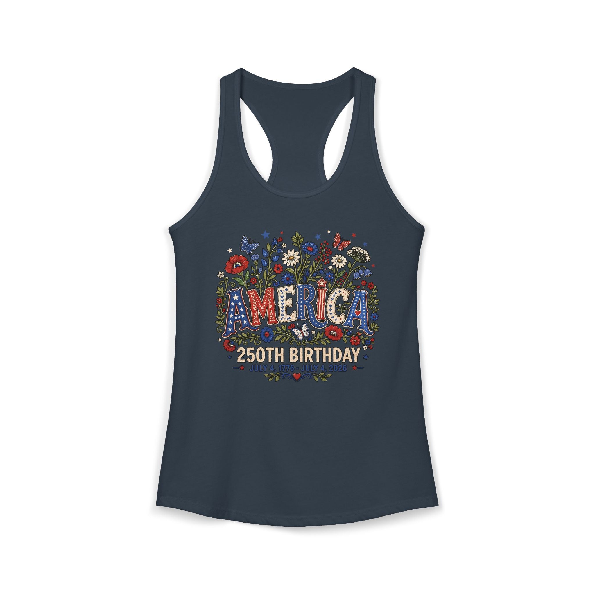 Floral America Birthday 250th Anniversary Patriotic Americana Basic Racerback Tank Top - Women's