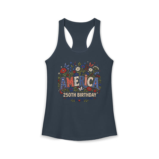 Floral America Birthday 250th Anniversary Patriotic Americana Basic Racerback Tank Top - Women's