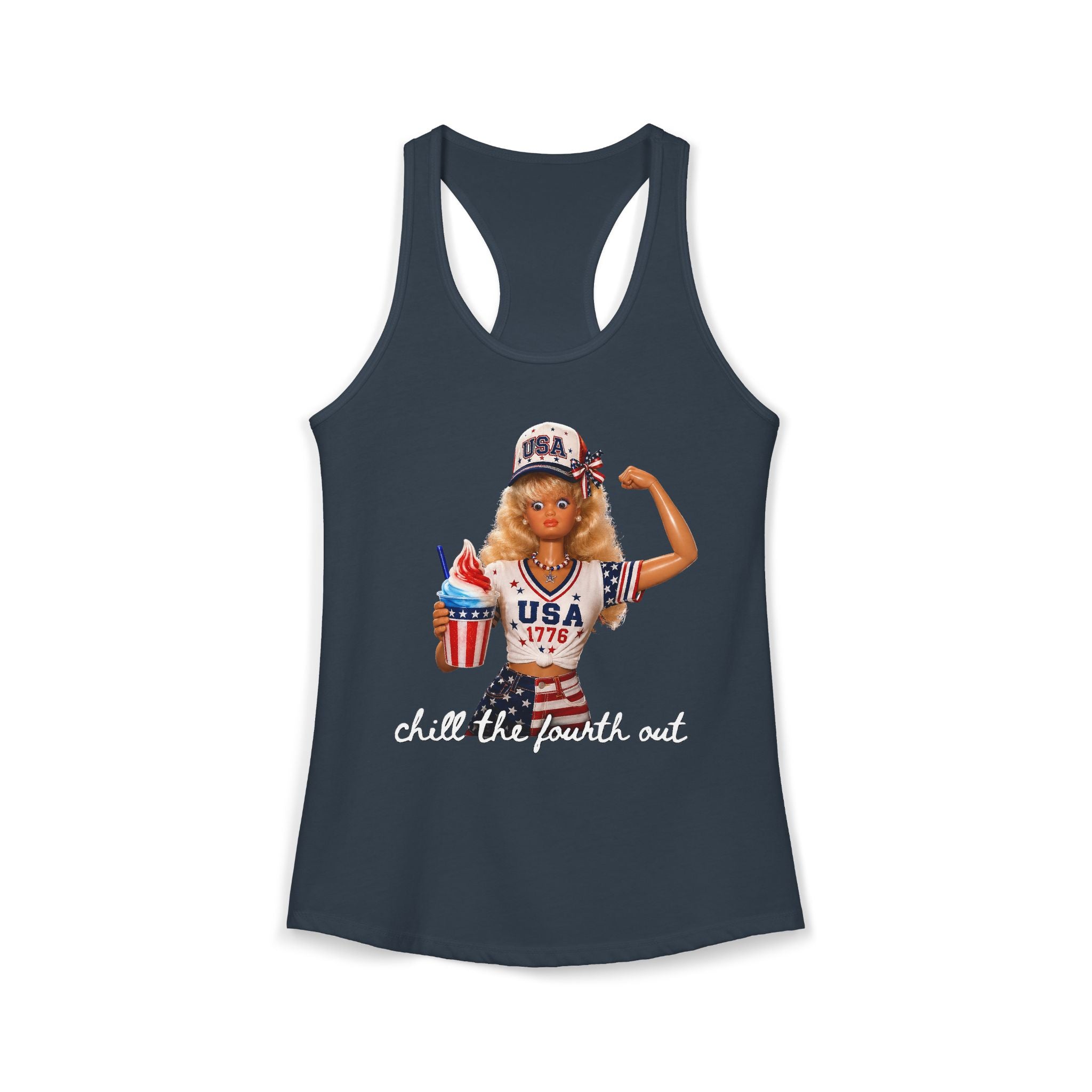 Cute Doll Chill 4th of July Funny Patriotic Basic Racerback Tank Top - Women's