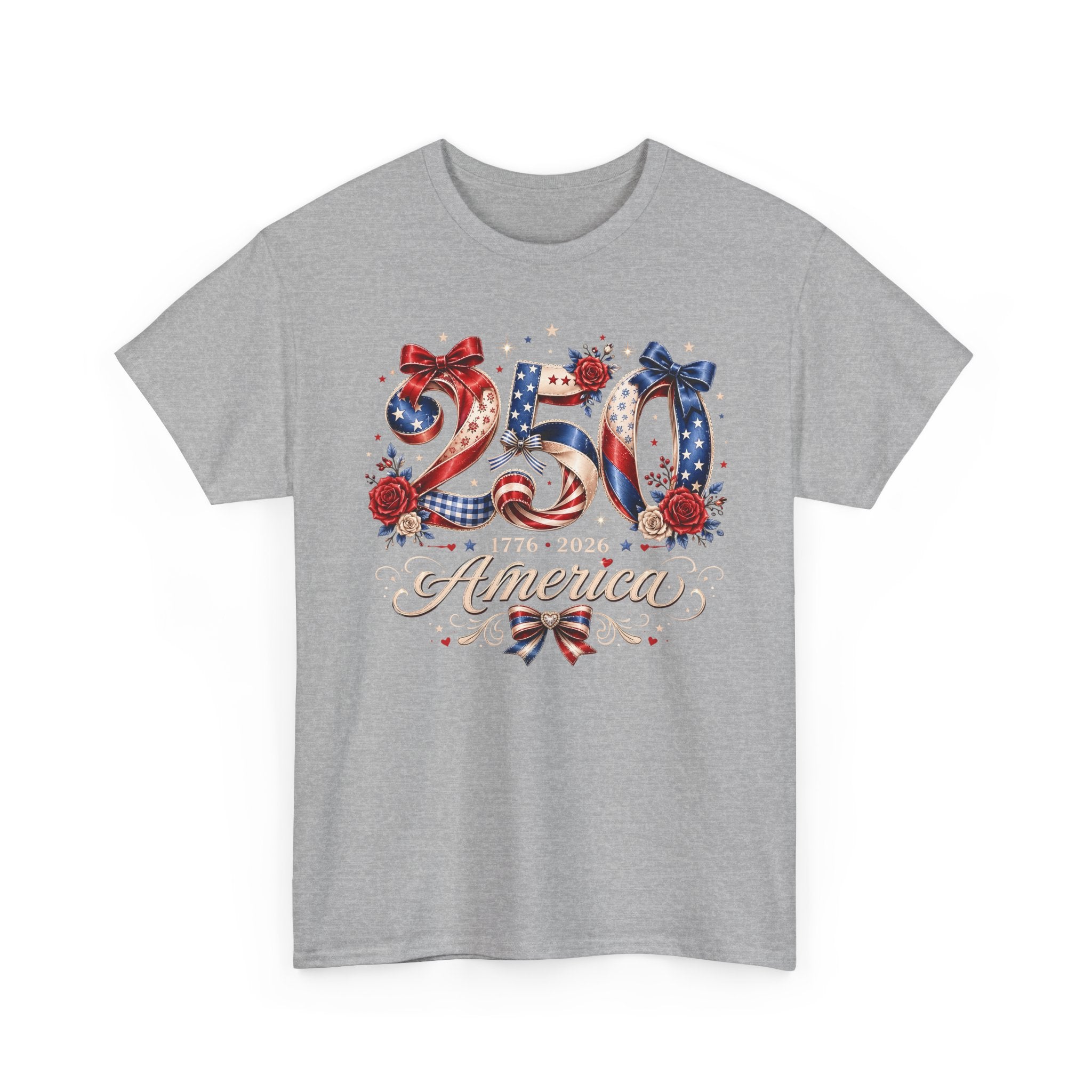Rose Bow America 250 1776 2026 Floral Patriotic Basic T-Shirt - Unisex