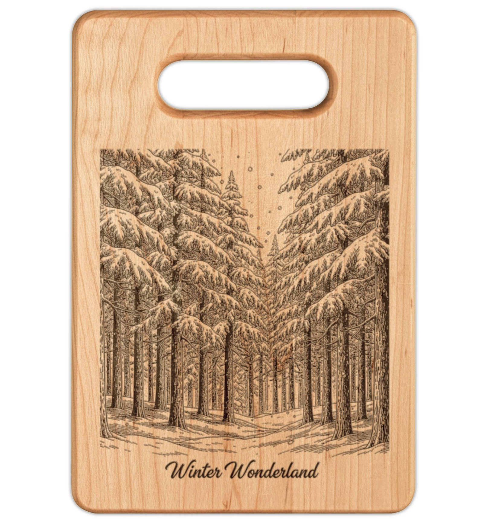 Winter Wonderland Forest Engraved Wooden Cutting Board Rectangle Handle