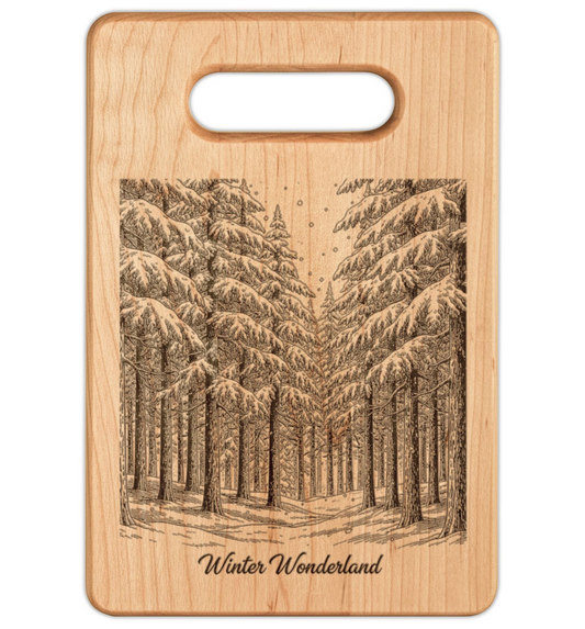 Winter Wonderland Forest Engraved Wooden Cutting Board Rectangle Handle