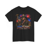 Firefighter Flag Fireworks 250th Anniversary Distressed Patriotic Basic T-Shirt - Unisex