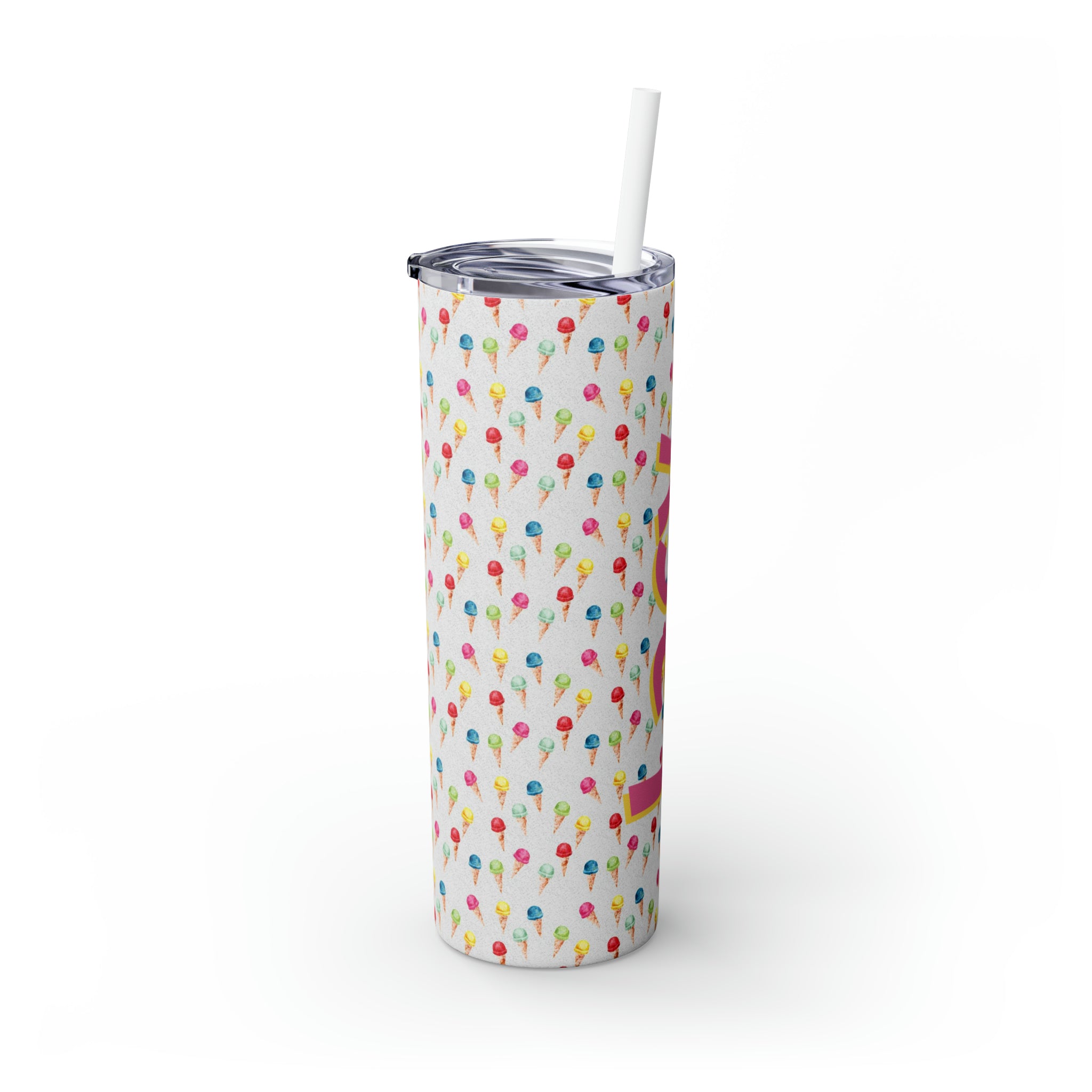 Ice Cream Cone Personalized Skinny Steel Tumbler with Straw, 20oz