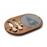 Christmas Tree with Wooden Sign Personalized Engraved Charcuterie Board with Slate Insert & Cheese Knives