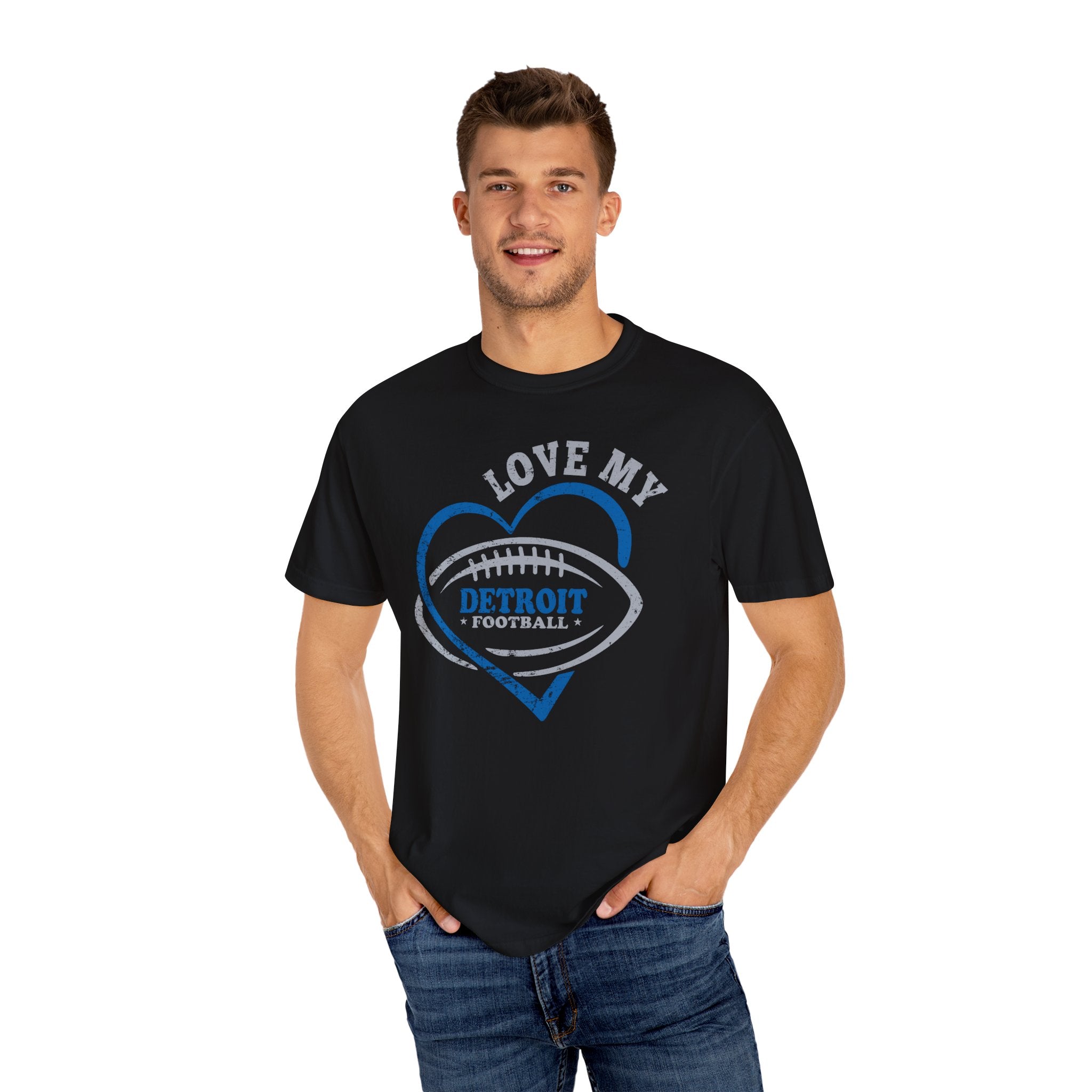 Love Detroit Football Blue & Gray Premium T-Shirt - Unisex