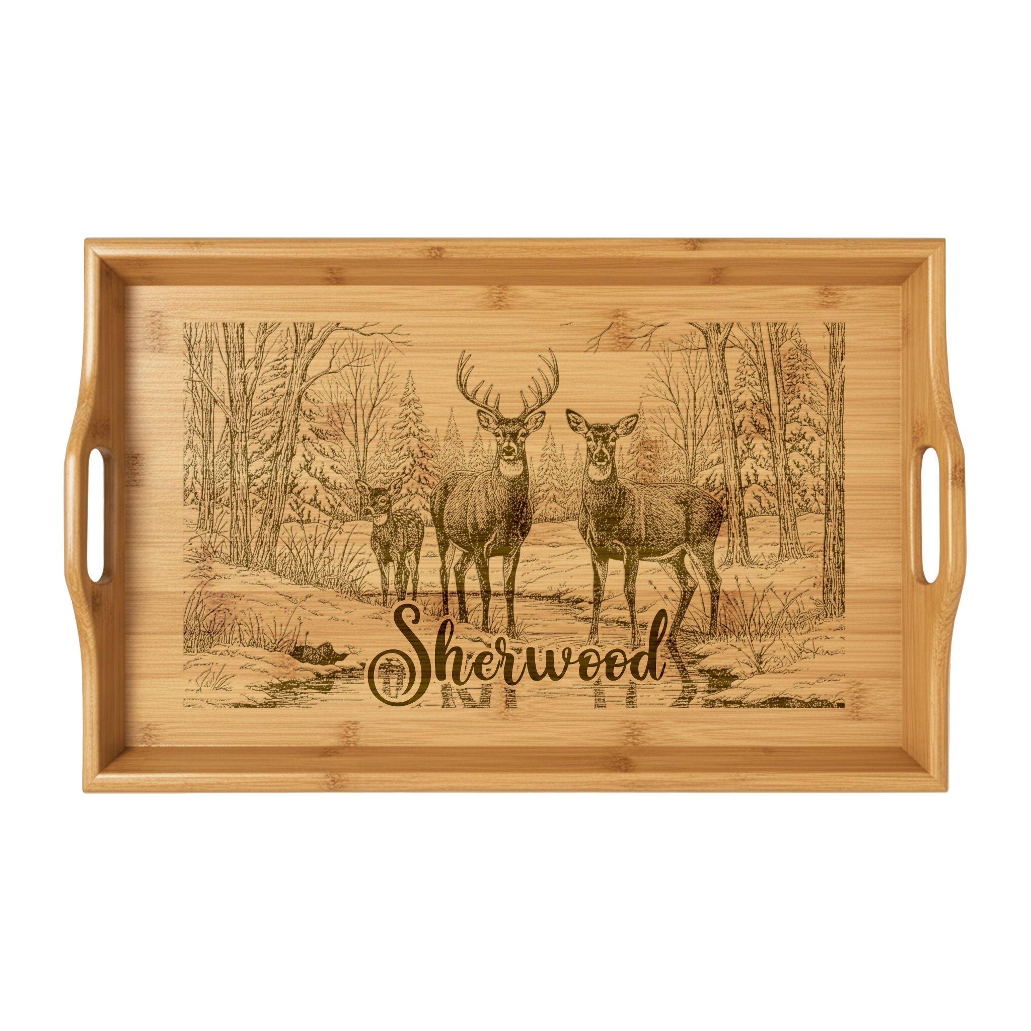 Christmas Tree with Wooden Sign Personalized Engraved Bamboo Serving Tray